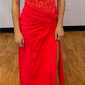 Elegant Coral Lace Evening Gown
